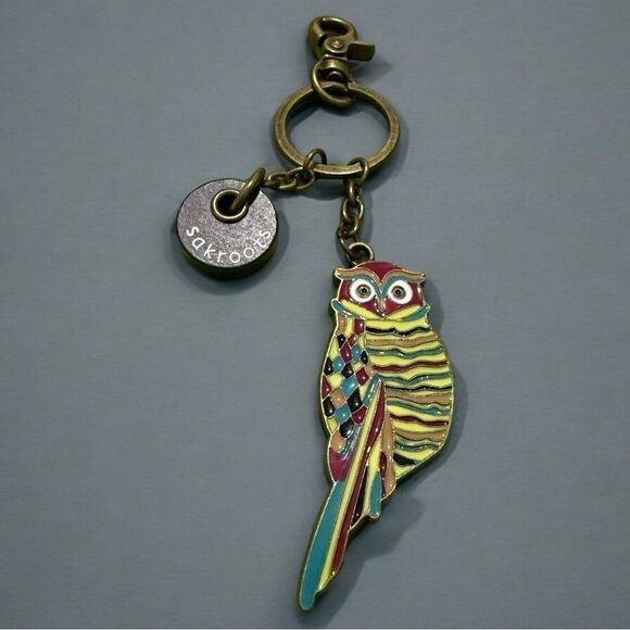 Sakroots Owl Enamel Keychain Colorful Boho Bird Pendant - Picture 15 of 17